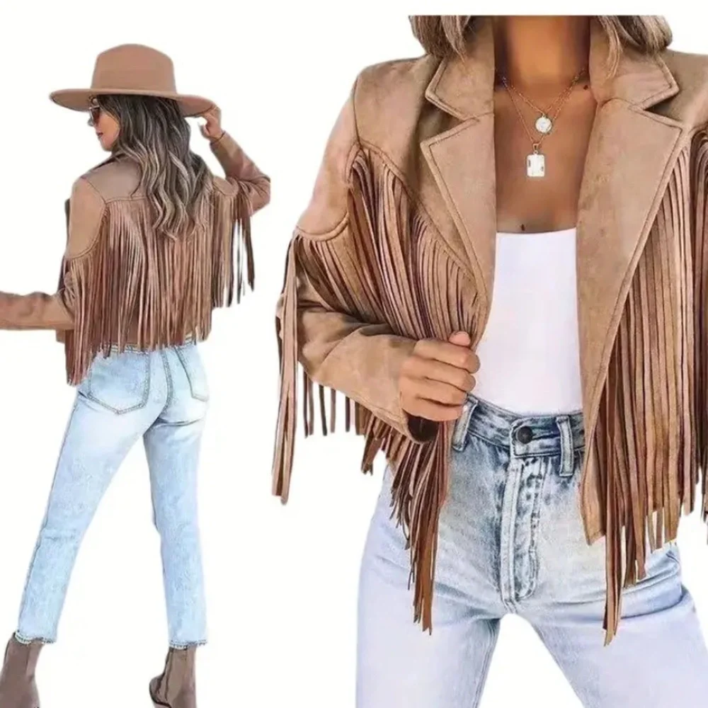 Western Tan Fringe Open Front Jacket NEW - Picture 7 of 7